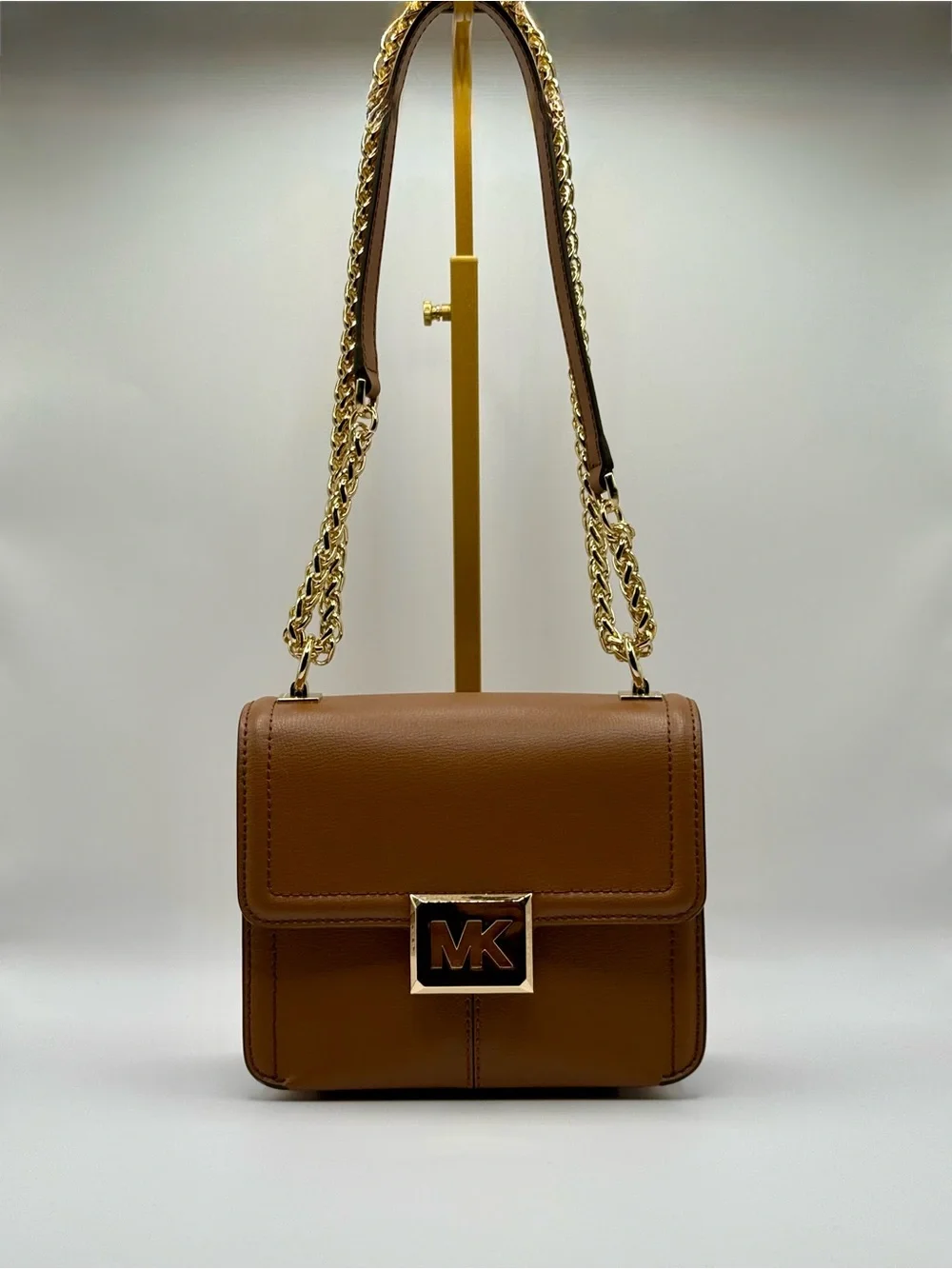 Michael Kors Tan Leather Crossbody with Gold MK Magnetic Lock Pre-Owned